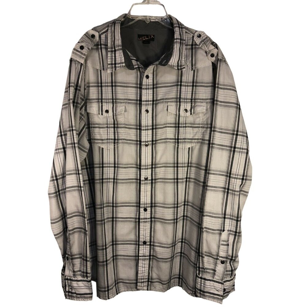 Helix Mens Black/White Plaid Long Sleeve Button Up Shirt Size XXL